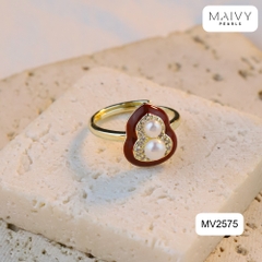 MV2575- Nhẫn mặt lá bồ đề nhấn 2 viên trai trắng sz 5mm
