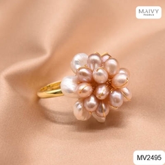 MV2495 - Nhẫn ngọc trai keshi mix trai gạo hồng ánh tím kết chùm hoa