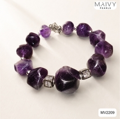 MV2209 - Lắc Tay Thạch Anh Tím Khối Mix Charm Bạc 925