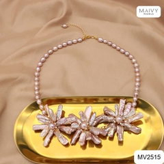 MV2515 - Dây chuyền trai hồng ánh tím nhấn mặt 3 hoa lớn Nàng Thơ