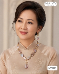 MV2061 - Set Ngọc Trai Baroque Hồng Ánh Tím Kèm Mặt Gồm 3 Sản Phẩm Dây Chuyền/Lắc Tay/Bông Tai