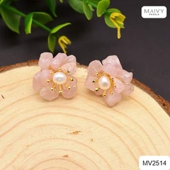 MV2514 - Set dây chuyền, lắc tay, hoa tai đá thạch anh hồng tự nhiên