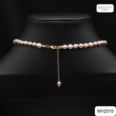 MV2515 - Dây chuyền trai hồng ánh tím nhấn mặt 3 hoa lớn Nàng Thơ