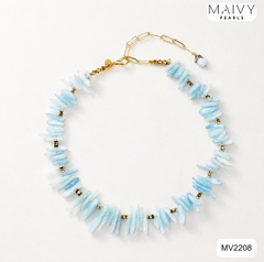 MV2208 - Set Hải Lam Ngọc Gồm 2 Dây Chuyền Dài/ Ngắn Và Bông Tai