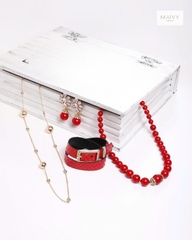 MV321- Set dây chuyền và bông tai san hô sz hạt 9li