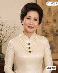 MV2222 - Dây Chuyền Ngọc Trai Trắng Nhấn Đá Xanh Dáng Tròn Và Gạo