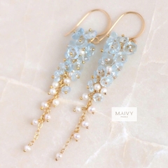 MV2173 - Hoa Tai Đá Tự Nhiên Xanh Thiên Thanh Nhạt Mix Trai 6cm