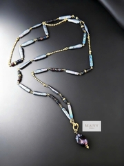 MV2160 - Dây Chuyền Trai Baroque Dài Kèm Mặt Màu Lông Công Dáng Dài
