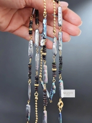 MV2160 - Dây Chuyền Trai Baroque Dài Kèm Mặt Màu Lông Công Dáng Dài