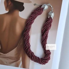 MV2146- Dây Chuyền Đá  Garnet Tuyệt Đẹp 10 Sợi Đan Xéo