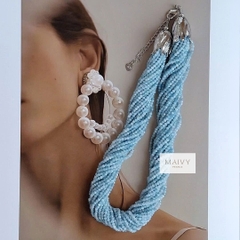 MV2150- Dây Chuyền Đá Aquamarine Tuyệt Đẹp 10 Sợi Đan Xéo