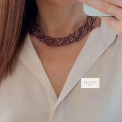 MV2149 - Dây Chuyền Đá Tourmaline Hồng Lấp Lánh 10 Sợi Đan Xéo