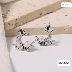 MV2562 - Bông tai ngọc trai trắng size 5-6mm dáng C