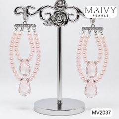 MV2037 - Set Ngọc Trai Lắc Tay / Bông Tai Màu Hồng Nhiều Sợi