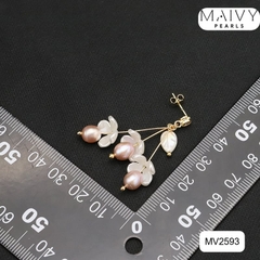 MV2593 - Bông tai ngọc trai hồng ánh tím mix xà cừ