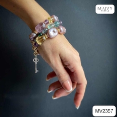 MV2397- Set Dây chuyền đôi Baroque hồng ánh tím mix đá đa sắc và lắc tay