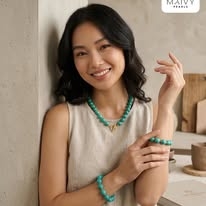 MV2608- Set đá lam sz 12-13mm tròn trơn gồm dây chuyền/lắc tay/bông tai