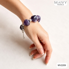 MV2209 - Lắc Tay Thạch Anh Tím Khối Mix Charm Bạc 925