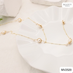 MV2520 - Dây chuyền ngọc trai trắng sz 10-12cm quấn viền cách điệu dáng dài