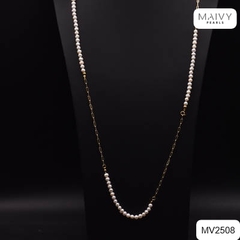 MV2508 - Dây chuyền ngọc trai trắng 4-5mm mix bạc 925 mạ vàng 18k quấn được 2 vòng