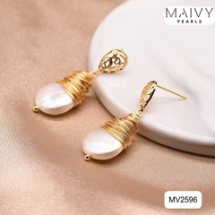 MV2596 - hoa tai Vintage ngọc trai cúc áo quấn phụ kiện bạc 925 mạ vàng 18k