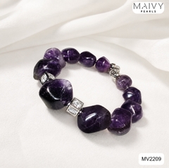 MV2209 - Lắc Tay Thạch Anh Tím Khối Mix Charm Bạc 925
