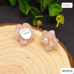 MV2514 - Set dây chuyền, lắc tay, hoa tai đá thạch anh hồng tự nhiên