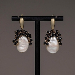 MV2044- Set dây chuyền Keshi và bông tai Baroque mix đá Spinel đen
