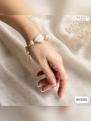 Lắc tay ngọc trai baroque trắng dẹt xen ngọc gạo khoá vòng mạ vàng MV2255