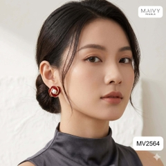 MV2564 - bông tai hoa đỏ nữ tính đính ngọc trai tròn trắng sz 5-6mm