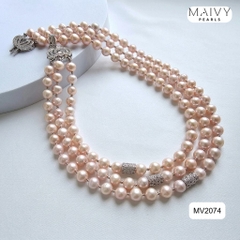 MV2074 - Dây Chuyền Ngọc Trai Hồng Ánh Tím Size 8-9mm 3 Sợi