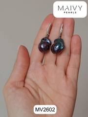 MV2605 - set dây chuyền trai gạo, bông tai trai Baroque ánh lông công