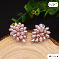 MV2449- Bông tai trai gạo hồng ánh tím dáng chùm