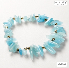 MV2208 - Set Hải Lam Ngọc Gồm 2 Dây Chuyền Dài/ Ngắn Và Bông Tai