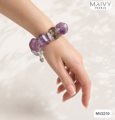 MV2210 - Lắc Tay Thạch Anh Tím Thô Không Kèm Charm Con Chim