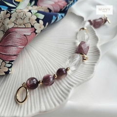 MV2121- Lắc tay thạch anh tím mix đá trắng khóa T