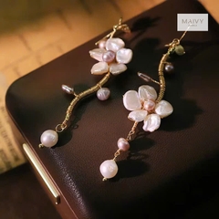 MV2179 - Bông Tai Ngọc Trai Dáng Hoa Thả Dài