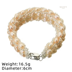 MV2182 - Set Dây Chuyền / Lắc Tay Trai Gạo Đan Xéo Kết Chùm