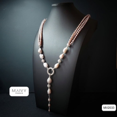 MV2033 - Dây Chuyền Nhiều Loại Ngọc Trai Mix Có Mặt Dài Tháo Được 2 Màu Trắng/ Hồng Ánh Tím
