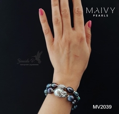 MV2039 -Lắc Tay Ngọc Trai Đôi Lông Công Mix Trai Baroque Xám