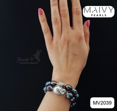 MV2039 -Lắc Tay Ngọc Trai Đôi Lông Công Mix Trai Baroque Xám