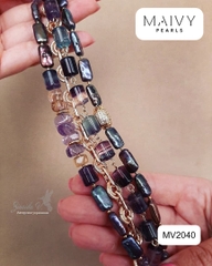 MV2040 -  Set Lắc Tay / Bông Tai Ngọc Trai Lông Công Baroque Dài Mix Đá Tự Nhiên