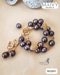 MV2041 - Set Lắc Tay / Bông Tai Ngọc Trai Tròn Lông Công