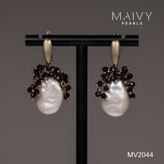 MV2044 | Set Dây Chuyền Keshi Và Bông Tai Ngọc Trai Baroque Phối Đá Spinel Đen Thời Thượng
