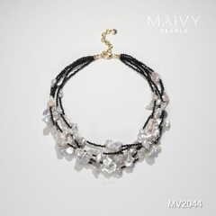 MV2044 | Set Dây Chuyền Keshi Và Bông Tai Ngọc Trai Baroque Phối Đá Spinel Đen Thời Thượng