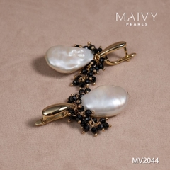 MV2044 | Set Dây Chuyền Keshi Và Bông Tai Ngọc Trai Baroque Phối Đá Spinel Đen Thời Thượng