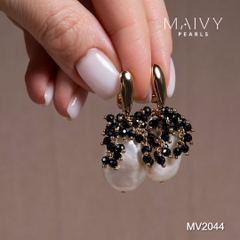 MV2044 | Set Dây Chuyền Keshi Và Bông Tai Ngọc Trai Baroque Phối Đá Spinel Đen Thời Thượng