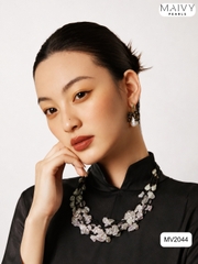 MV2044 | Set Dây Chuyền Keshi Và Bông Tai Ngọc Trai Baroque Phối Đá Spinel Đen Thời Thượng