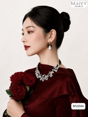 MV2044 | Set Dây Chuyền Keshi Và Bông Tai Ngọc Trai Baroque Phối Đá Spinel Đen Thời Thượng