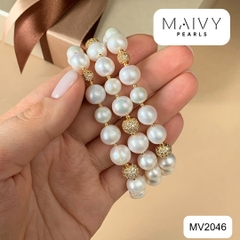 MV2046 - Lắc tay 3 sợi trai trắng mix charm